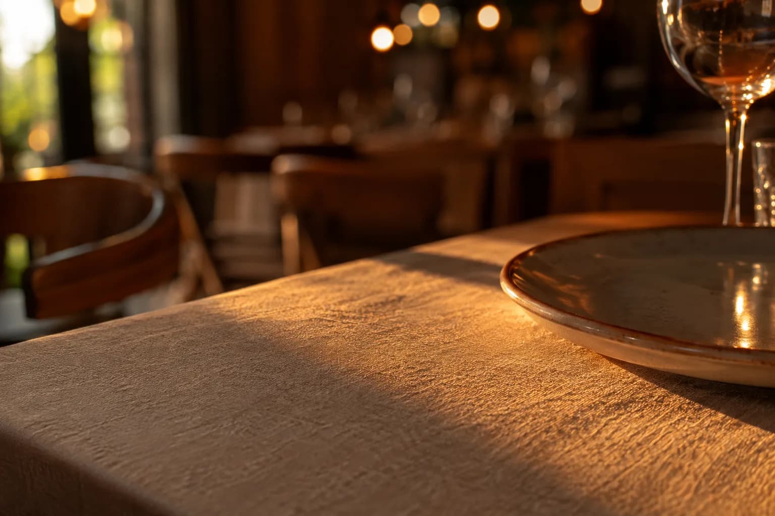 Un tavolo di ristorante apparecchiato per il servizio